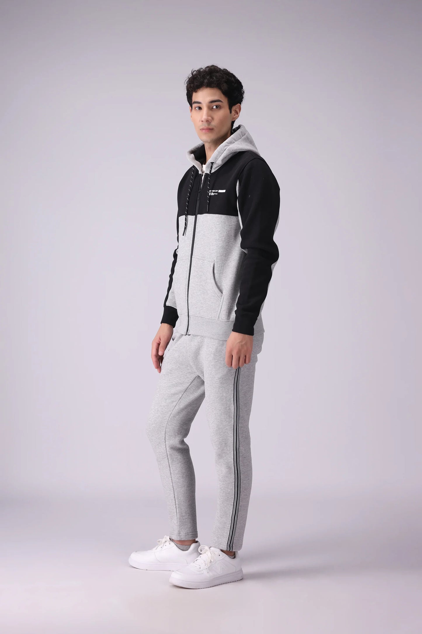 Contrast Paneled Zipper Hoodie Men Hood Winter 2024 Knit Story COUGAR- (Men Winter 2024)   