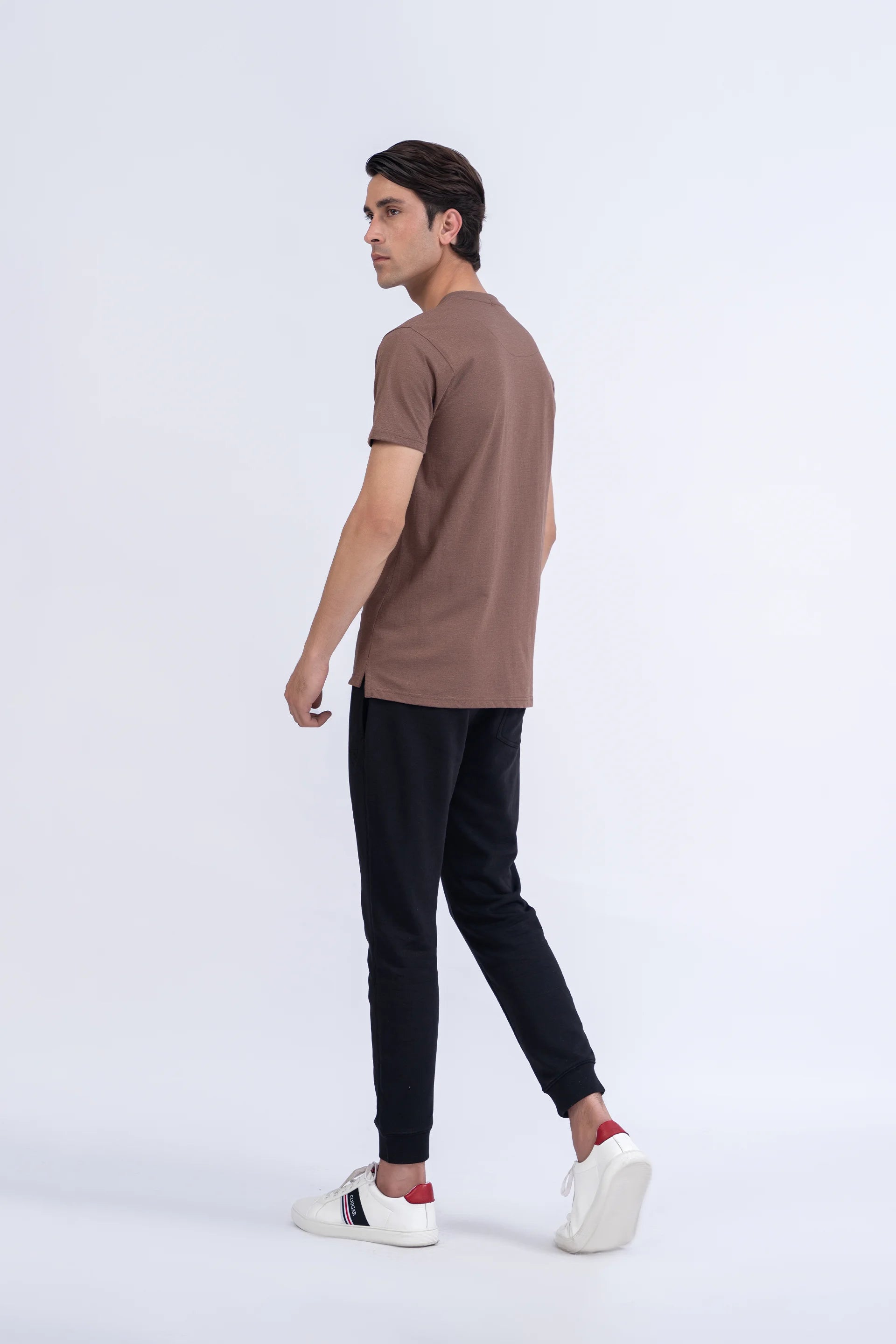 Brown Henley T-Shirt Men Tee Summer V-1 2024 AURA COUGAR   