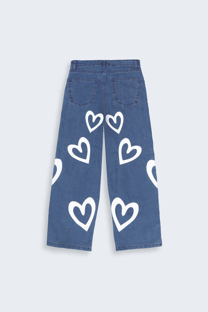 Blue Heart Printed Jeans Women Jeans Summer V-2 2024 URBAN STATION COUGAR   