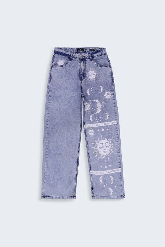 High Rise Straight Fit Printed Jeans Women Jeans Summer V-3 2024 BACKDROP COUGAR- (Women V3 2024) 26 Blue 