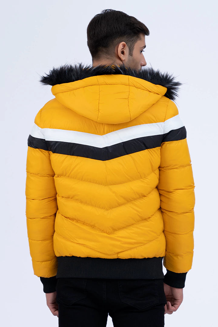 Mustard Faux Fur Hooded Puffer Jacket