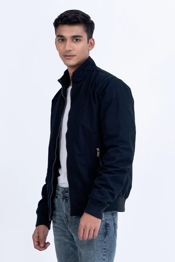 Dark Navy Mock Neck Cotton Jacket Men Jacket Winter 2023 Premiere COUGAR   