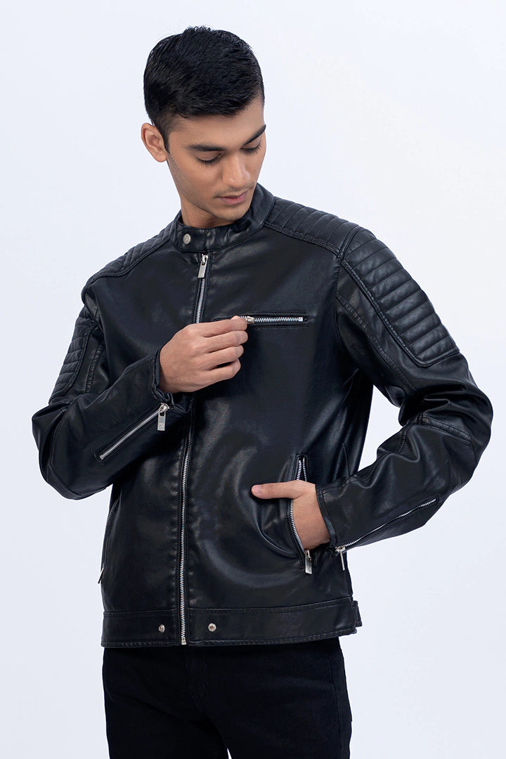 Black Faux Leather Jacket Men Jacket Winter 2023 Premiere COUGAR   