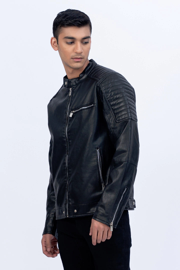 Black Faux Leather Jacket Men Jacket Winter 2023 Premiere COUGAR   