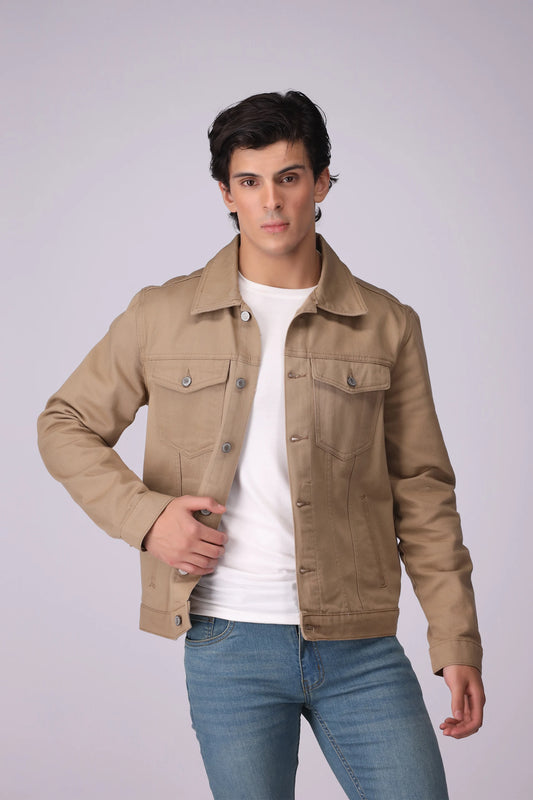 Cotton Trucker Jacket Men Jacket Winter 2024 Knit Story COUGAR- (Men Winter 2024) M Khaki 