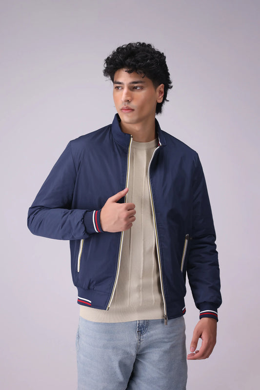 Parachute Jacket With Contrast Zip Details Men China-Jacket Winter 2024 Knit Story COUGAR- (Men Winter 2024) M Navy 