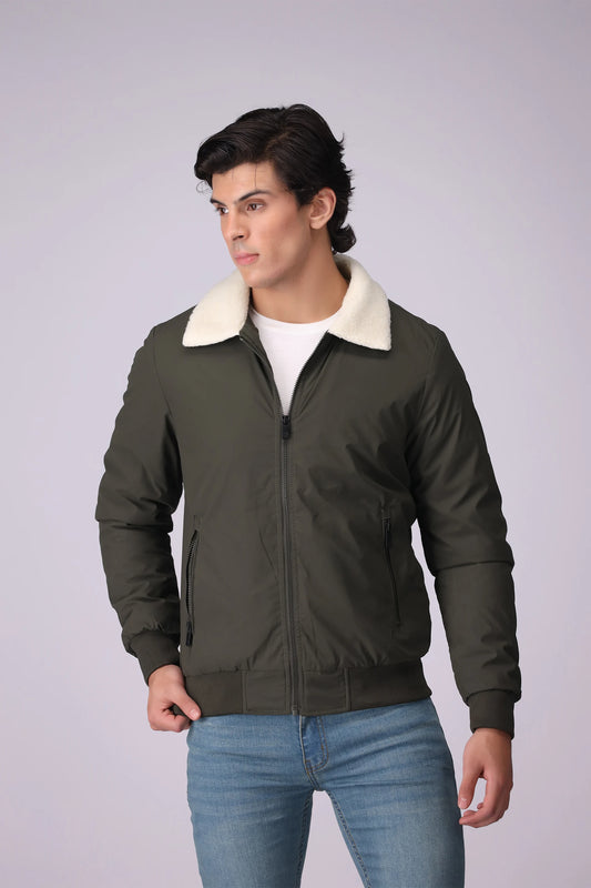 Sherpa Collar Jacket Men China-Jacket Winter 2024 Knit Story COUGAR- (Men Winter 2024) M Green 