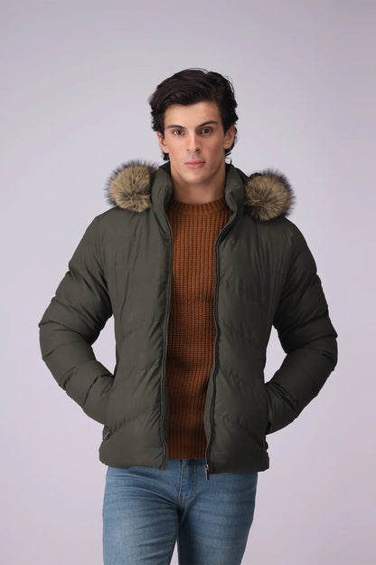 Faux Fur Jacket Men China-Jacket Winter 2024 Knit Story COUGAR- (Men Winter 2024) M Olive 