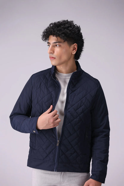 Mock Neck Quilted Jacket Men China-Jacket Winter 2024 Knit Story COUGAR- (Men Winter 2024) M Navy 