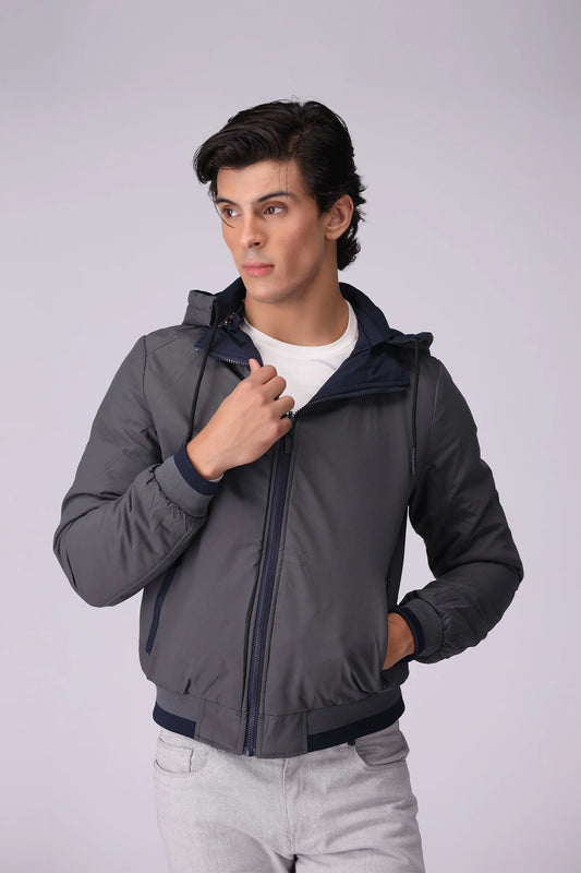 Double Sided Jacket With Detachable Hood Men China-Jacket Winter 2024 Knit Story COUGAR- (Men Winter 2024) M Grey 