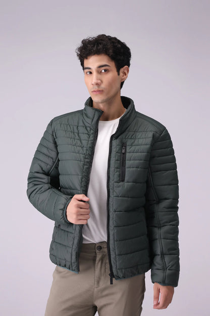 Mock Neck Quilted Jacket Men Jacket Winter 2024 Knit Story COUGAR- (Men Winter 2024) M Green Men