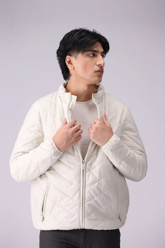 PU Quilted Jacket Men Jacket Winter 2024 Knit Story COUGAR- (Men Winter 2024) M White 