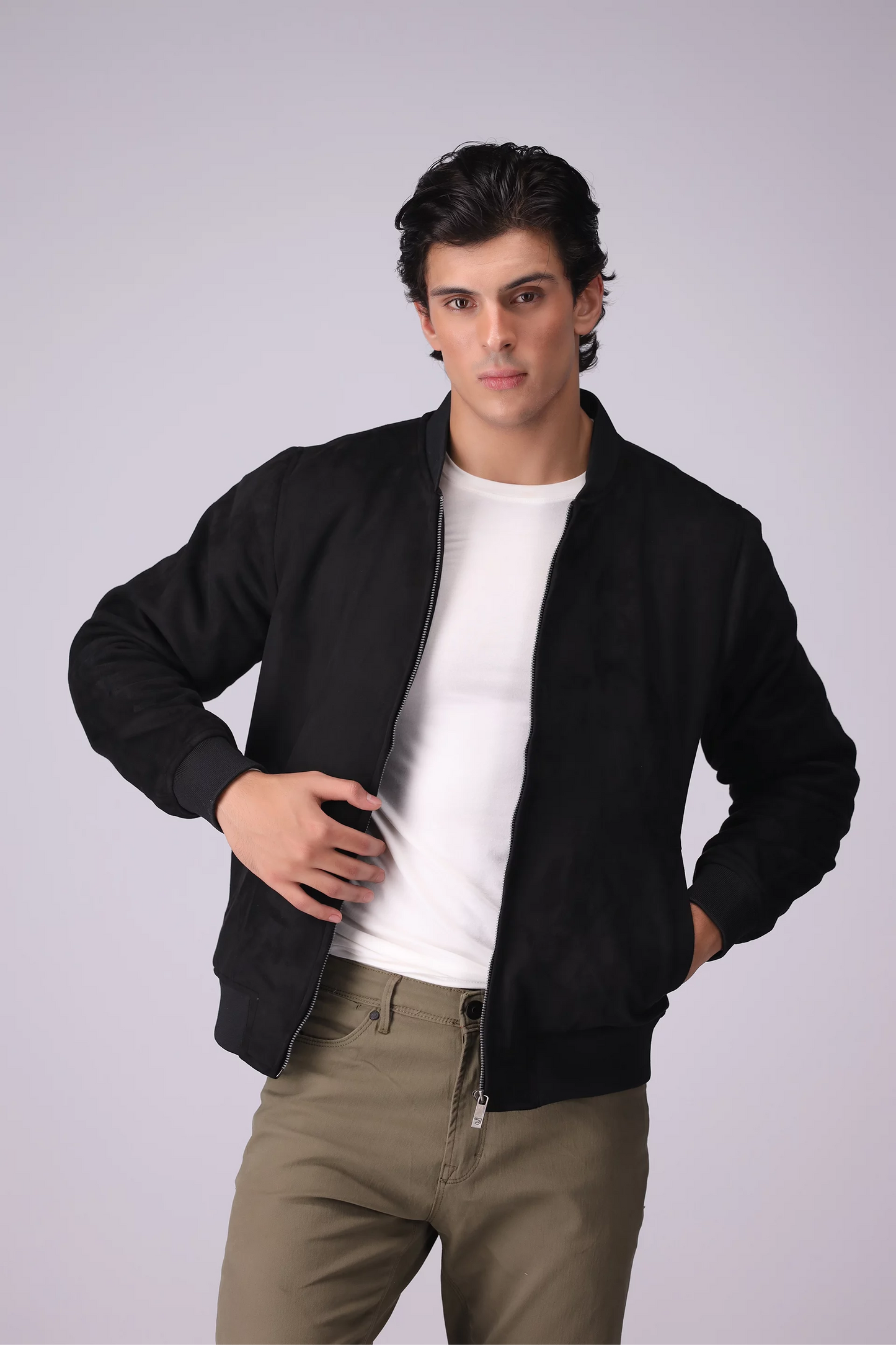 Ribbed Suede Jacket Men Jacket Winter 2024 Knit Story COUGAR- (Men Winter 2024) M Black 