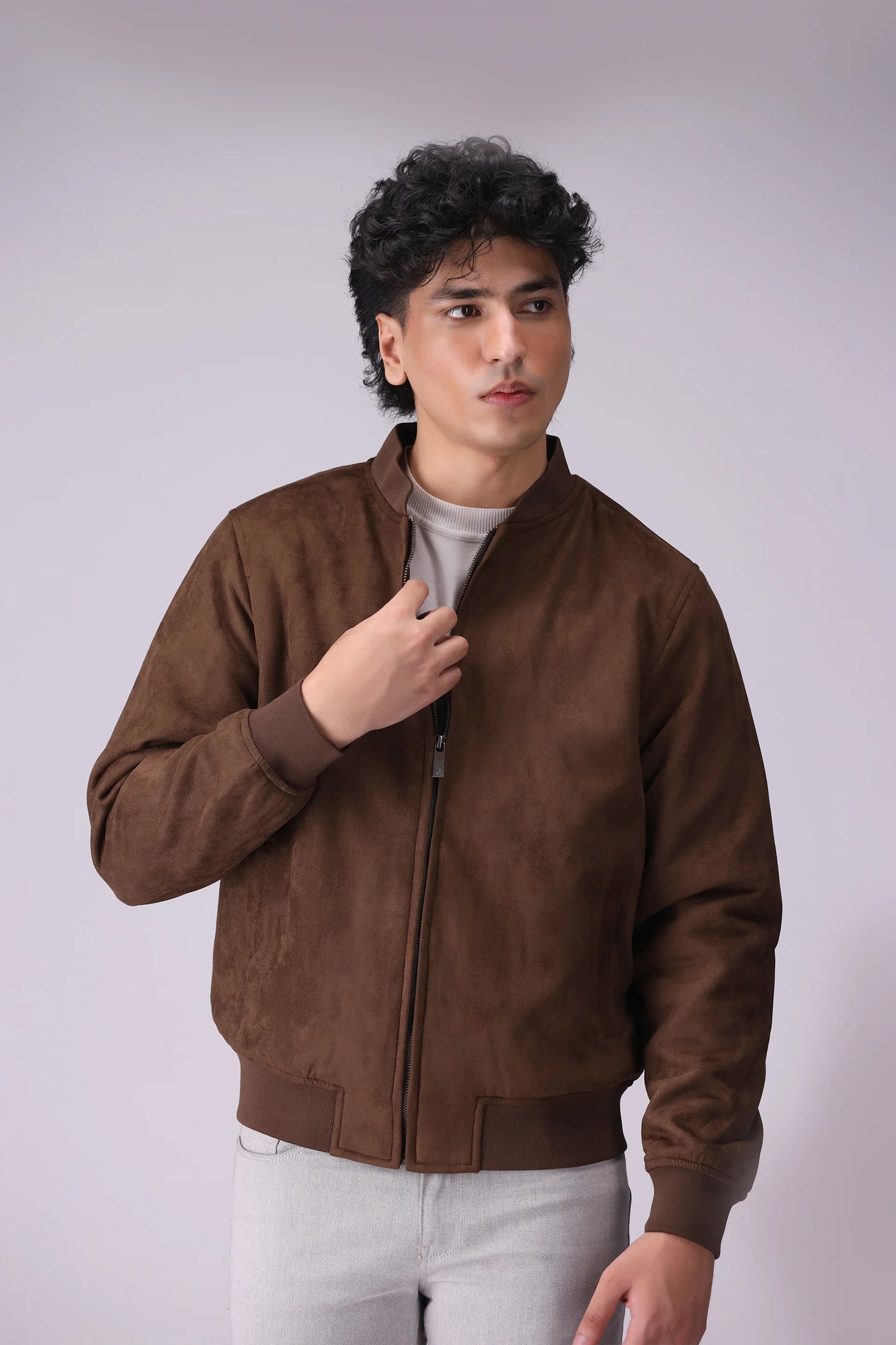 Ribbed Suede Jacket Men Jacket Winter 2024 Knit Story COUGAR- (Men Winter 2024) M Brown 