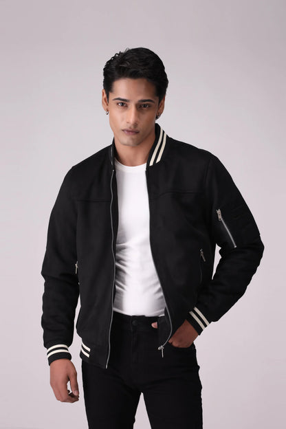 Faux Suede Bomber Jacket Men Jacket Winter 2024 Knit Story COUGAR- (Men Winter 2024) M Black Men