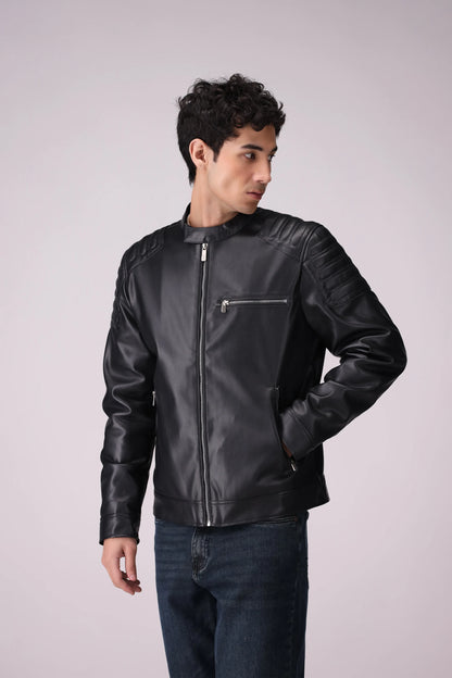 Faux Leather Jacket Men Jacket Winter 2024 Knit Story COUGAR- (Men Winter 2024) M Black Men