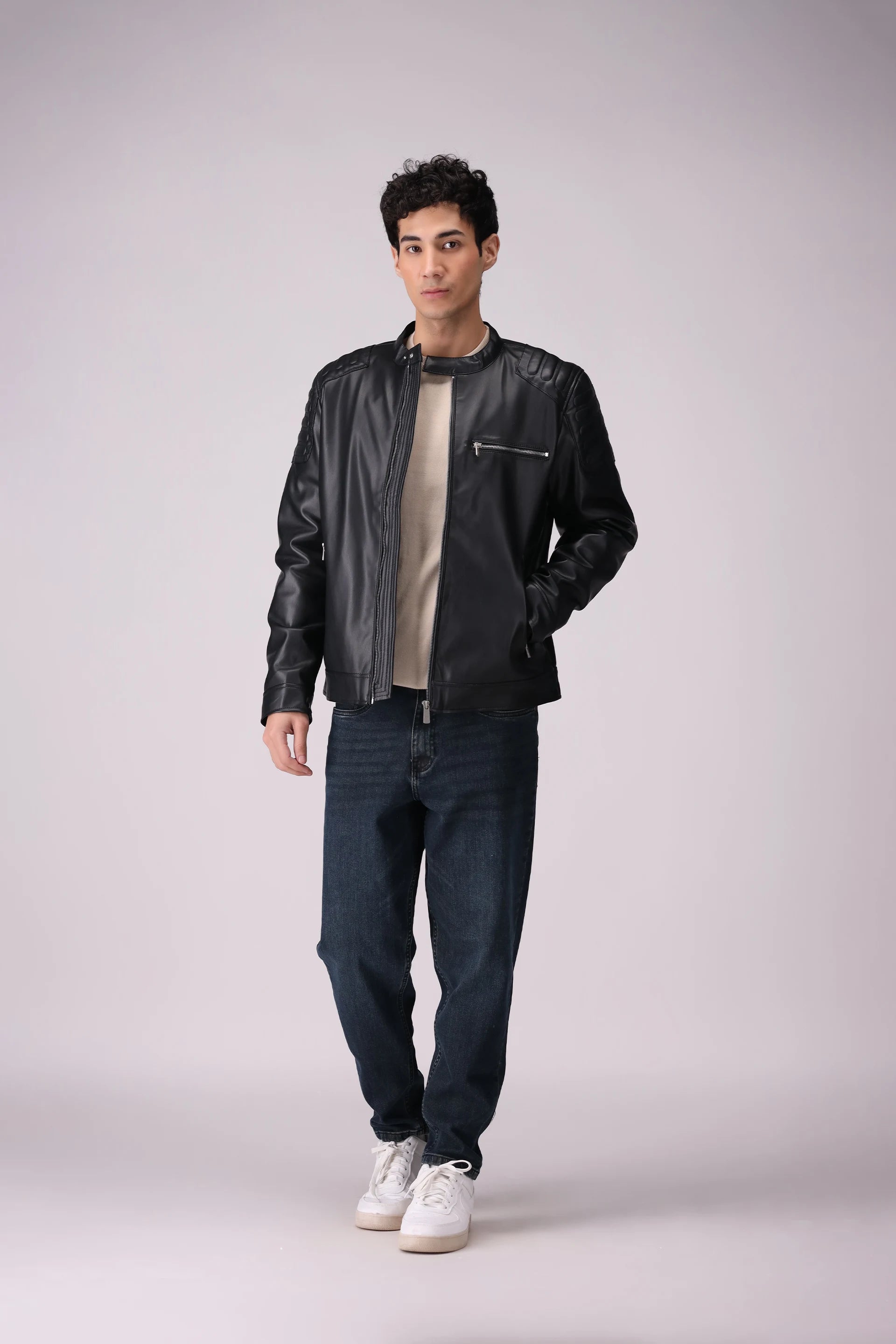 Faux Leather Jacket Men Jacket Winter 2024 Knit Story COUGAR- (Men Winter 2024)