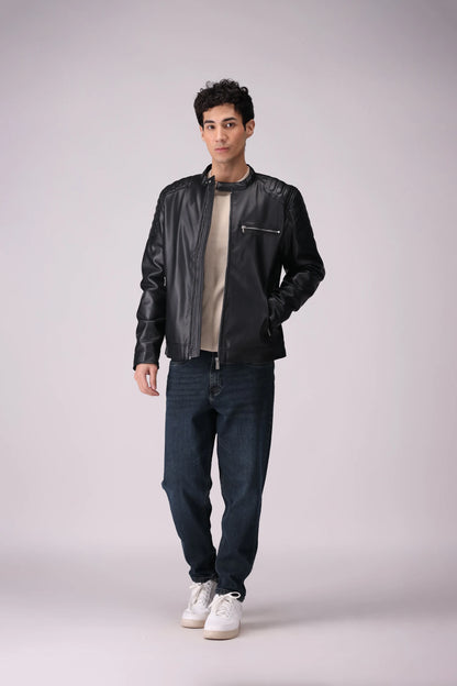 Faux Leather Jacket Men Jacket Winter 2024 Knit Story COUGAR- (Men Winter 2024)