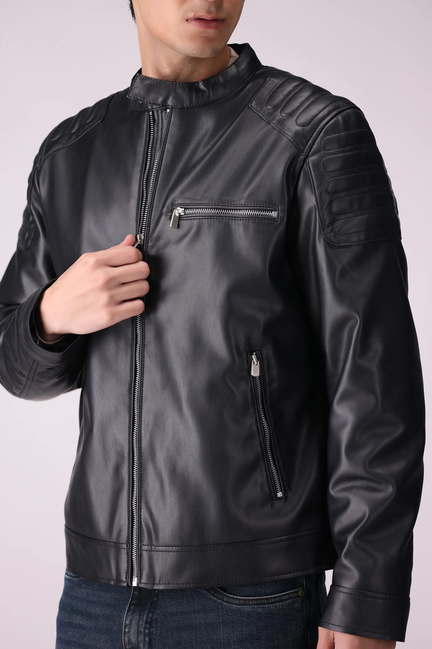 Faux Leather Jacket Men Jacket Winter 2024 Knit Story COUGAR- (Men Winter 2024)