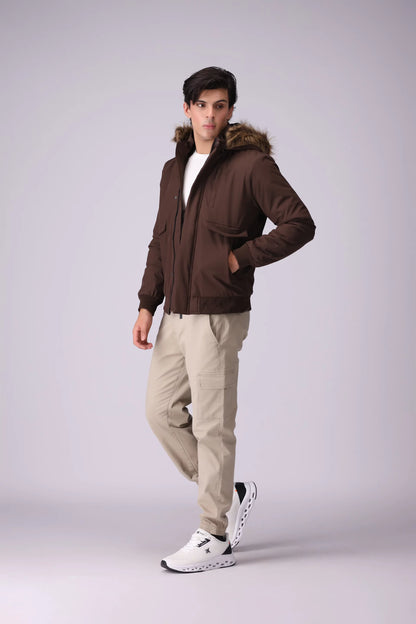 Faux Fur Hooded Jacket With Flap Pockets Men Jacket Winter 2024 Knit Story COUGAR- (Men Winter 2024)   