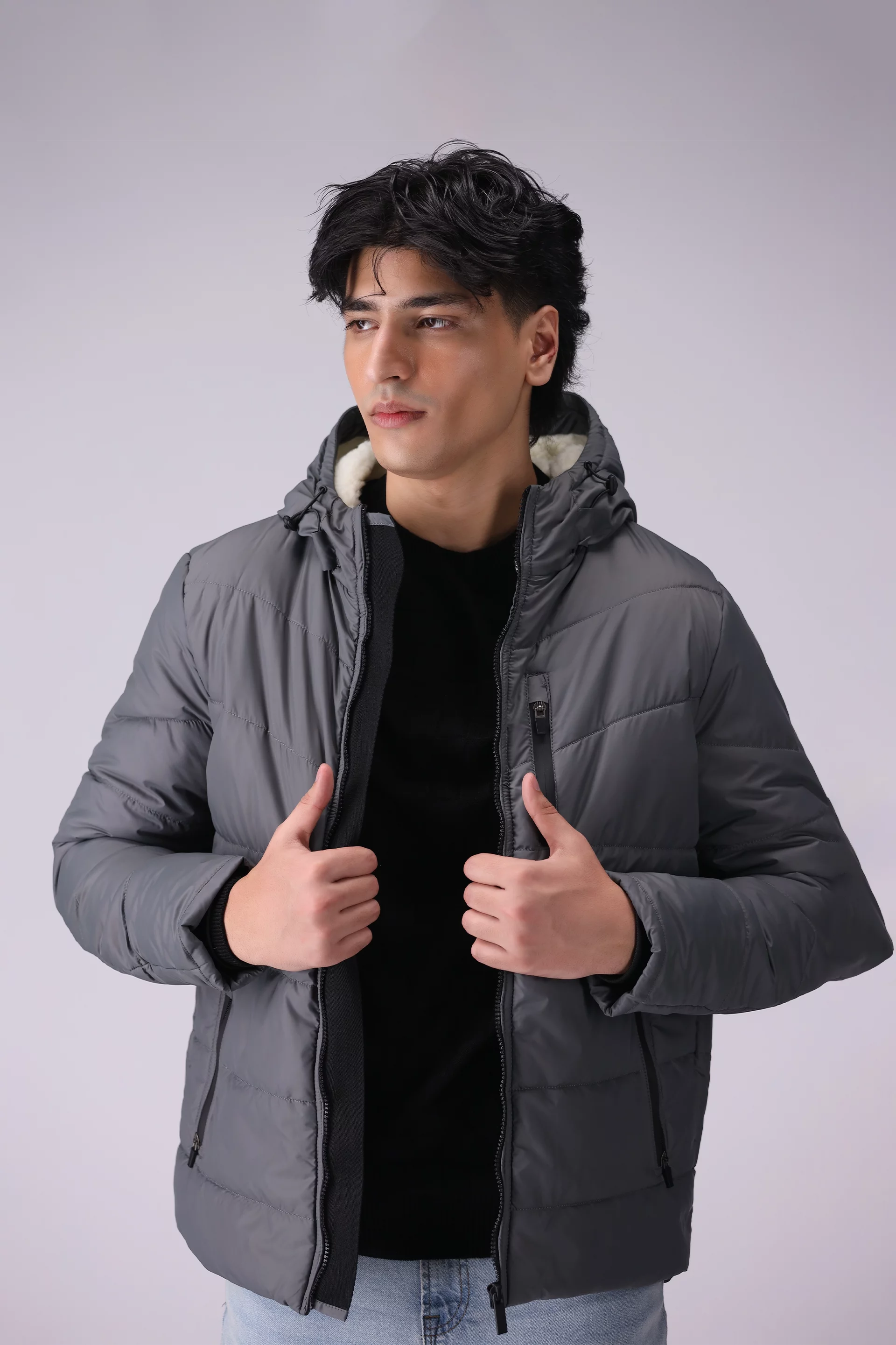 Jacket With Fleece-Lined Hood Men Jacket Winter 2024 Knit Story COUGAR- (Men Winter 2024) M Grey Men