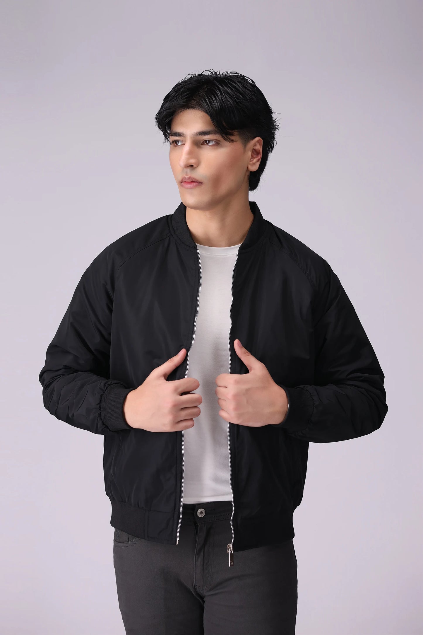 PU Raglan Jacket Men Jacket Winter 2024 Knit Story COUGAR- (Men Winter 2024) M Black 