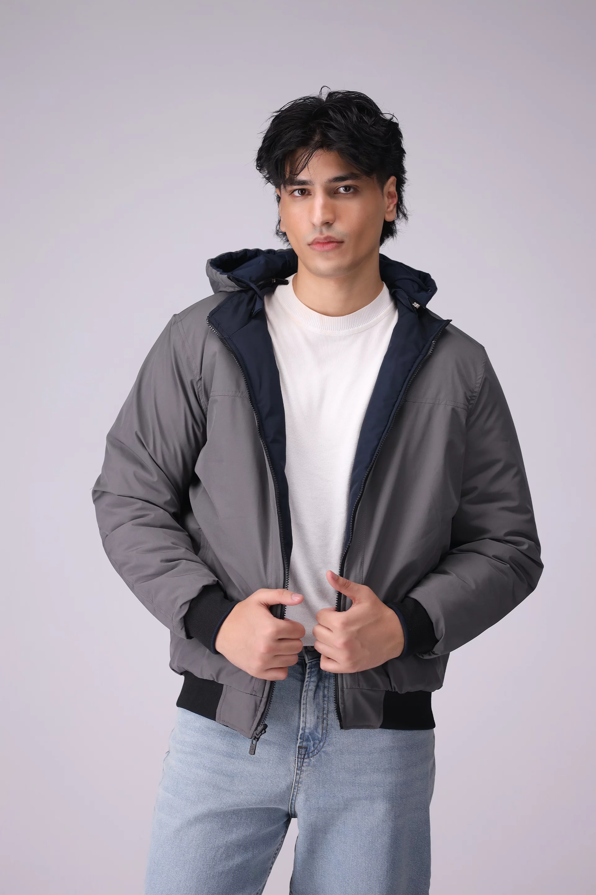 Double Sided Jacket With Detachable Hood Men Jacket Winter 2024 Knit Story COUGAR- (Men Winter 2024) M Navy 