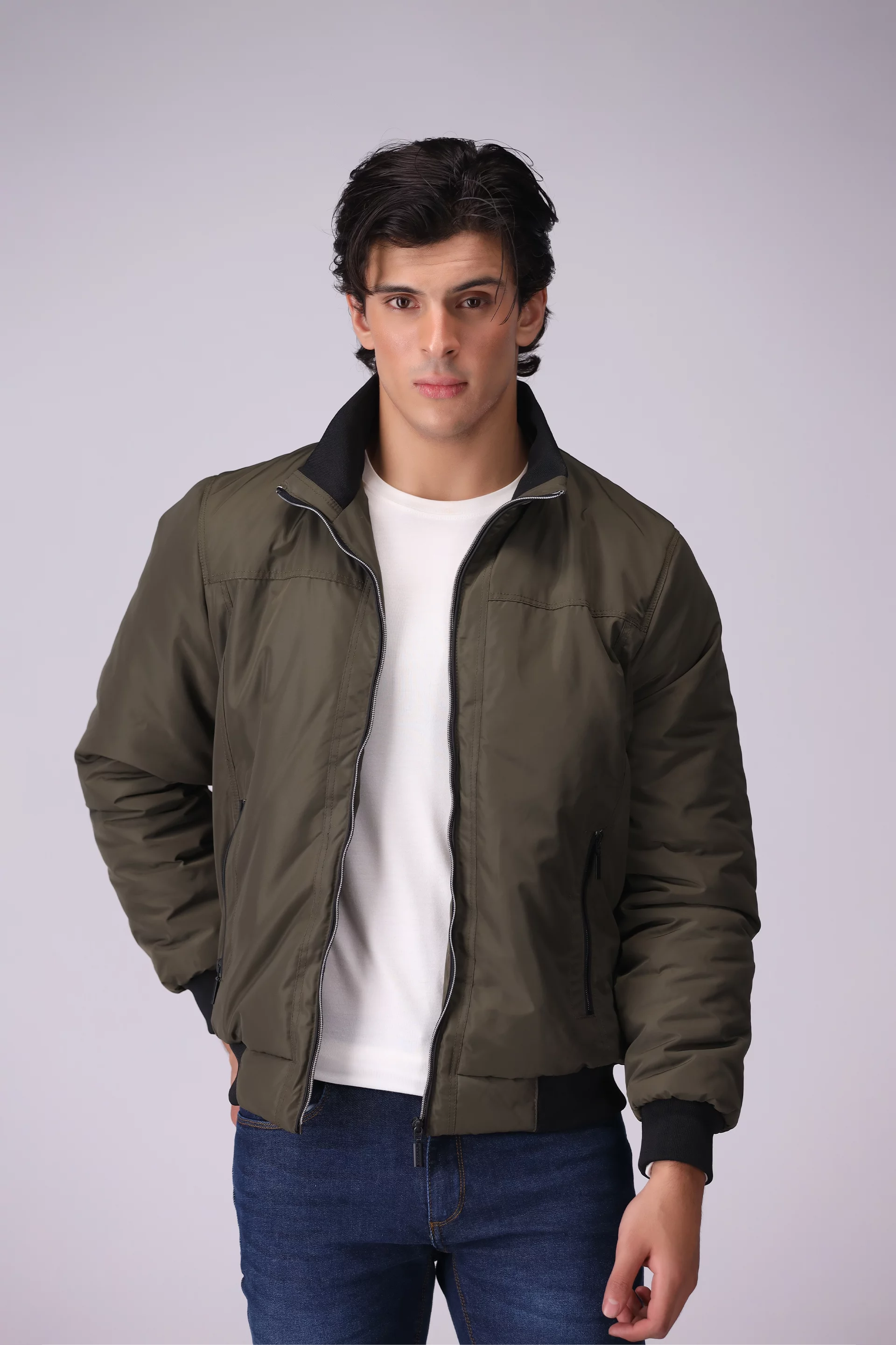 Parachute Contrast Trim Jacket Men Jacket Winter 2024 Knit Story COUGAR- (Men Winter 2024) M Olive 