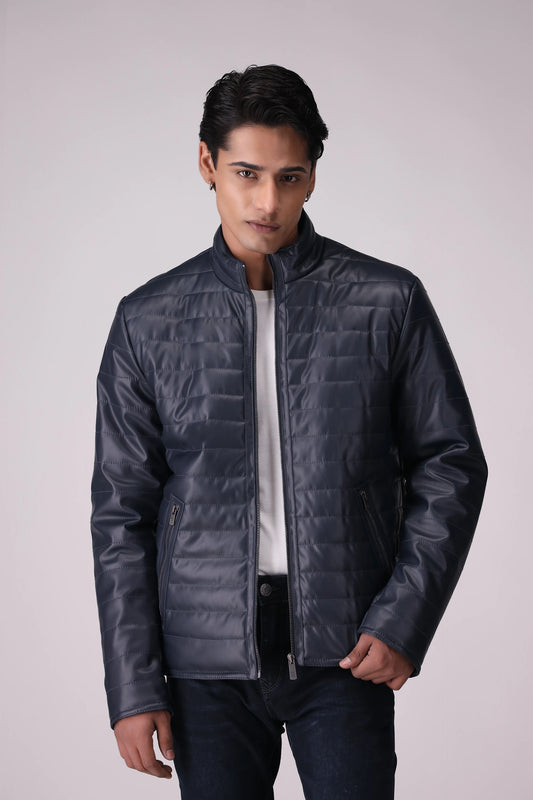 Faux Leather Jacket Men Jacket Winter 2024 Knit Story COUGAR- (Men Winter 2024) M Navy Men