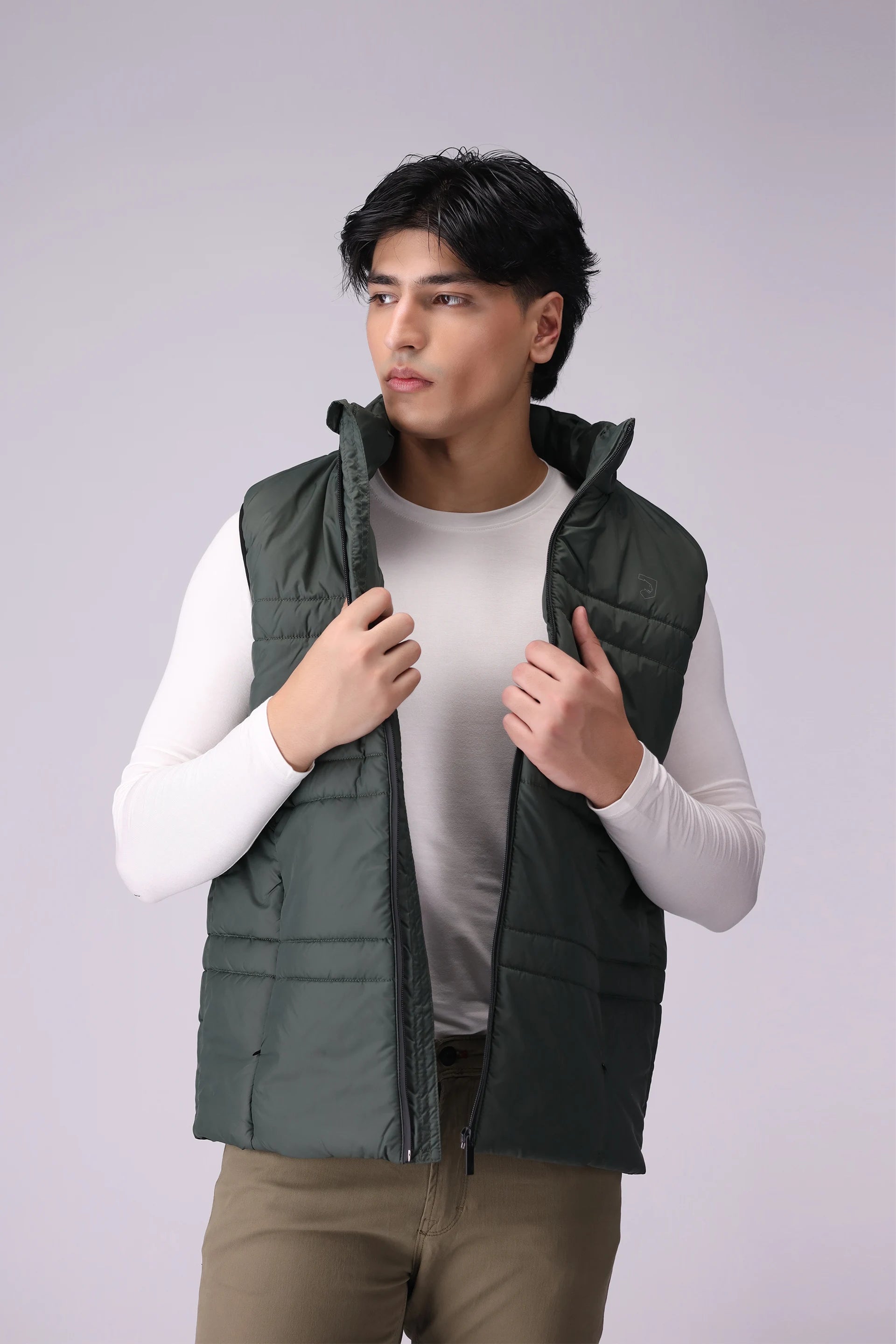 Puffer Gilet With Inseam Pockets Men Jacket Winter 2024 Knit Story COUGAR- (Men Winter 2024) M Green 