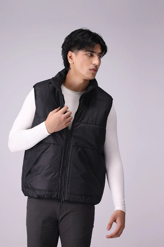 Puffer Gilet With Piping Men Jacket Winter 2024 Knit Story COUGAR- (Men Winter 2024) M Black Men