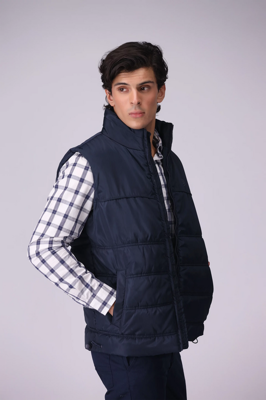 Mock Neck Puffer Gilet Men Jacket Winter 2024 Knit Story COUGAR- (Men Winter 2024) M Navy Men