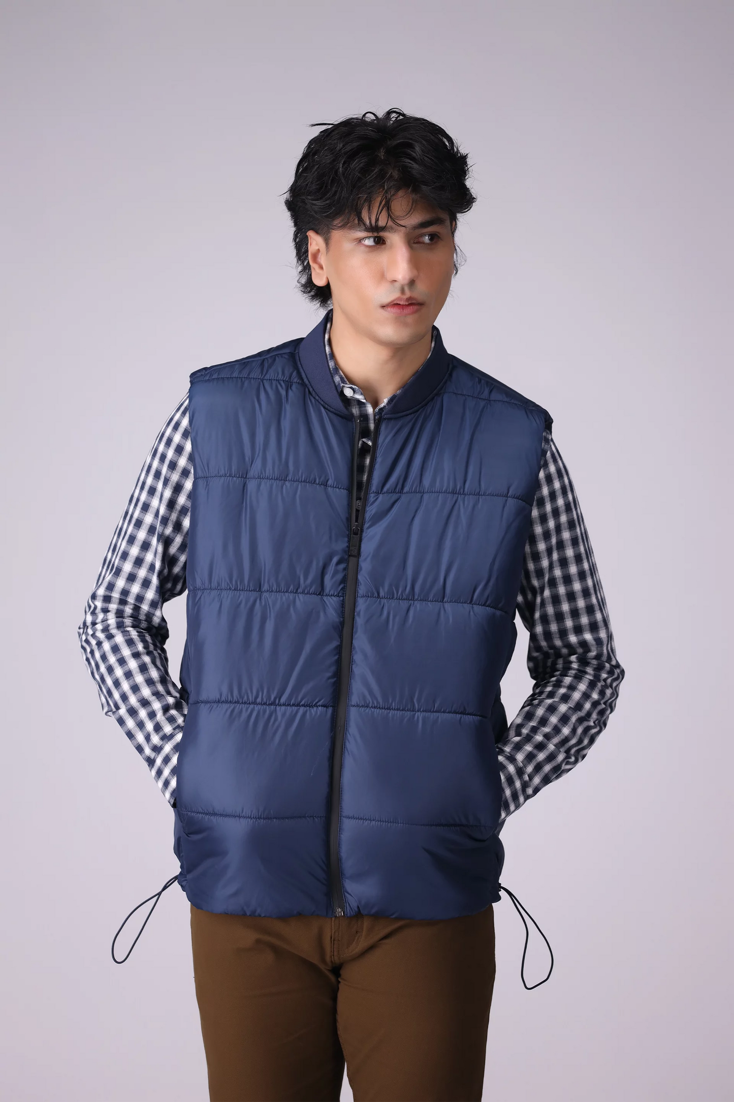 Mandarin Collar Puffer Gilet Men Jacket Winter 2024 Knit Story COUGAR- (Men Winter 2024) M Navy 