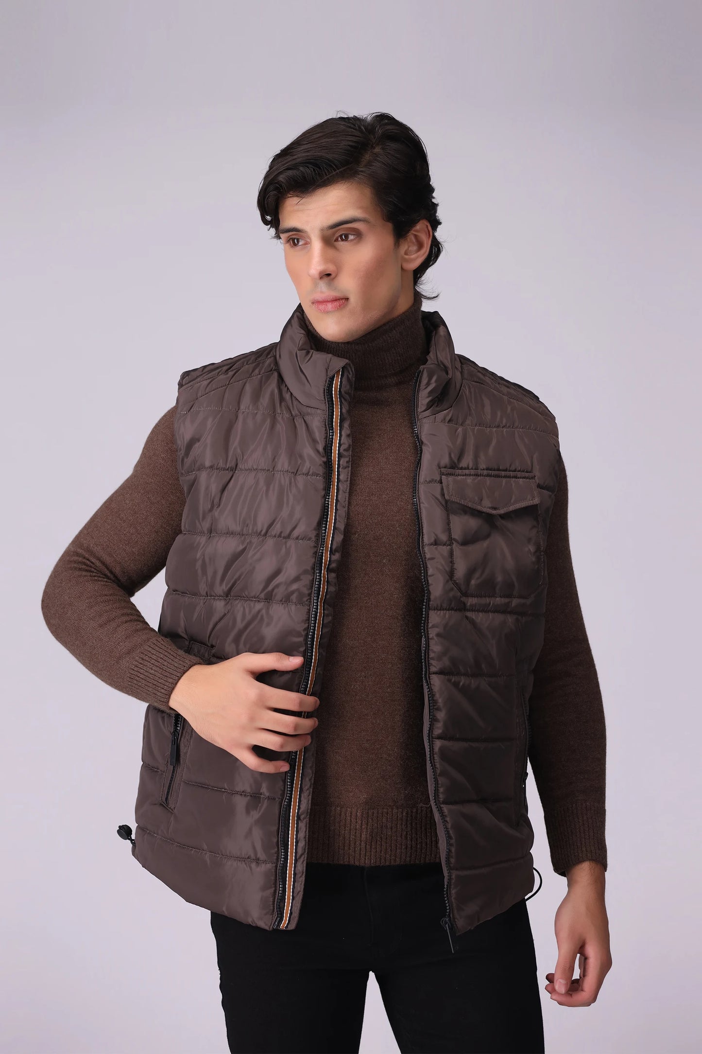 Puffer Gilet With Zipper Pockets Men Jacket Winter 2024 Knit Story COUGAR- (Men Winter 2024) M Brown 