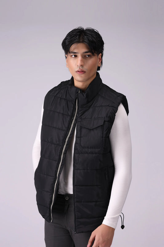 Puffer Gilet With Zipper Pockets Men Jacket Winter 2024 Knit Story COUGAR- (Men Winter 2024) M Black 