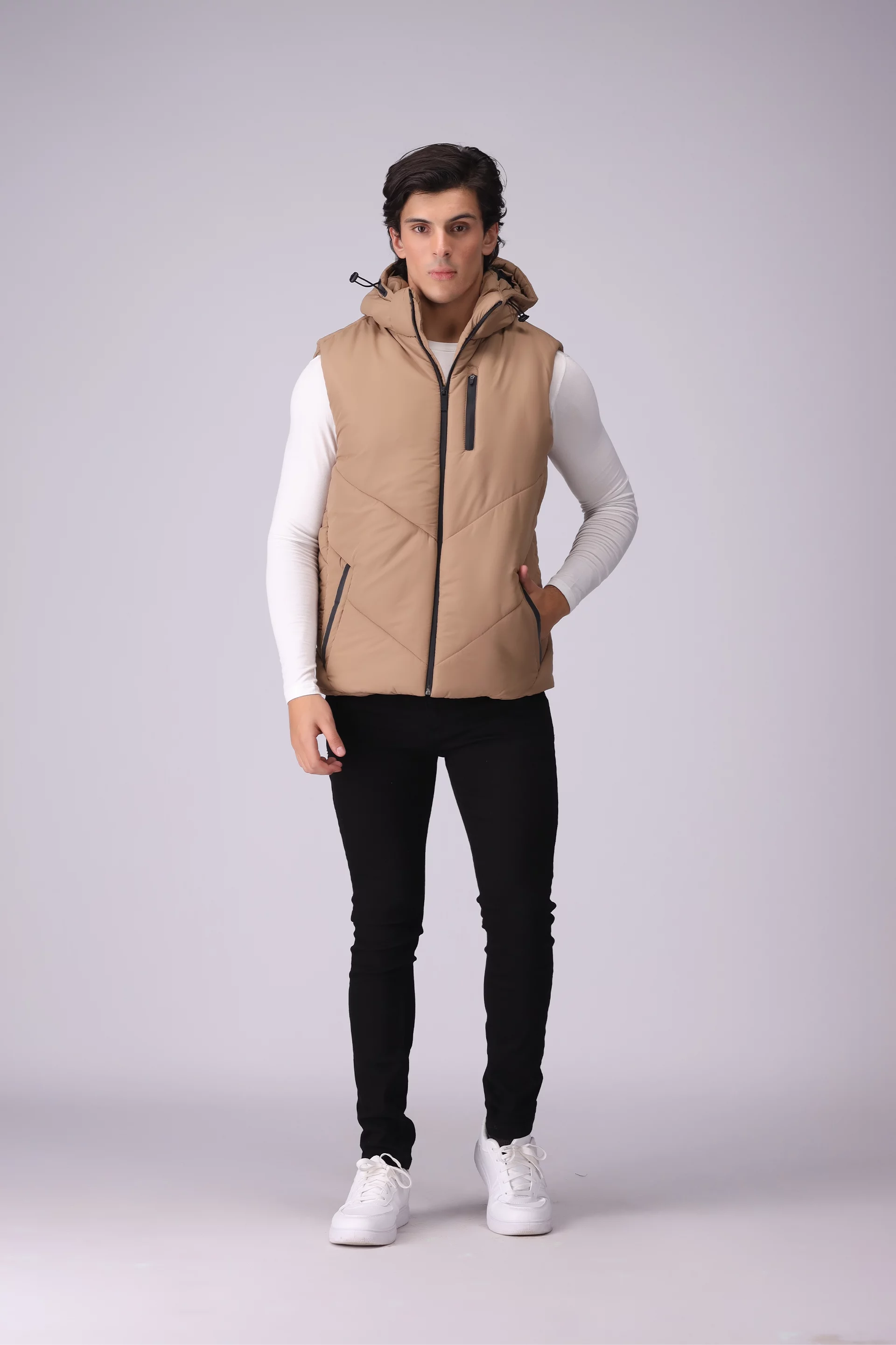 Hooded Gilet With Contrast Zippers Men Jacket Winter 2024 Knit Story COUGAR- (Men Winter 2024)   