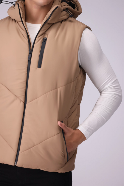 Hooded Gilet With Contrast Zippers Men Jacket Winter 2024 Knit Story COUGAR- (Men Winter 2024)   