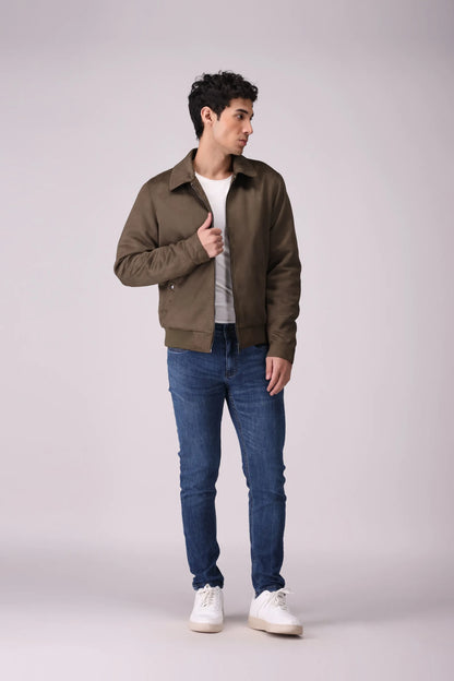 Faux Suede Collared Jacket Men Jacket Winter 2024 Knit Story COUGAR- (Men Winter 2024)