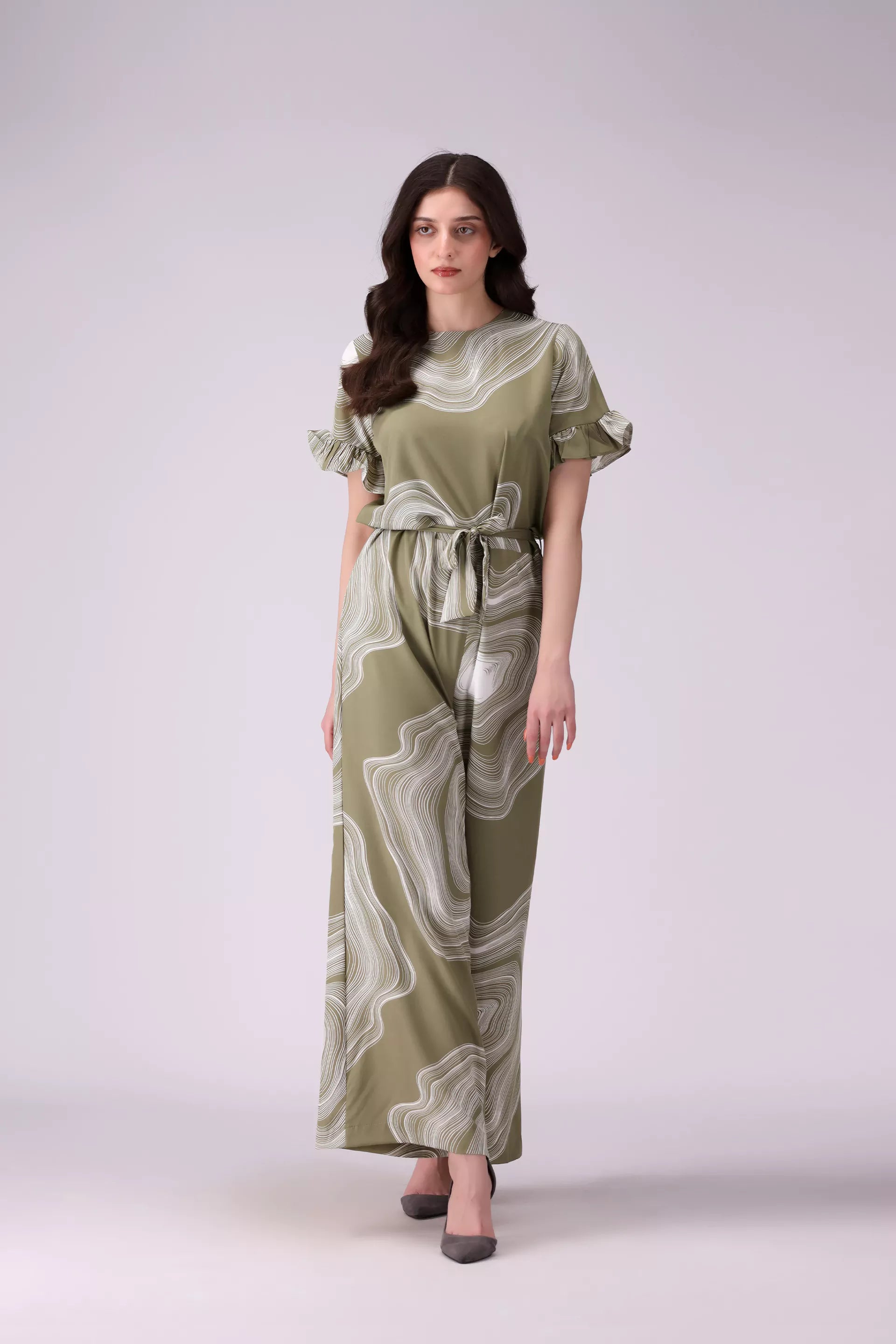 Printed Belted Jumpsuit Women Jumpsuit COUGAR (S V-1 2025) XS Green Women