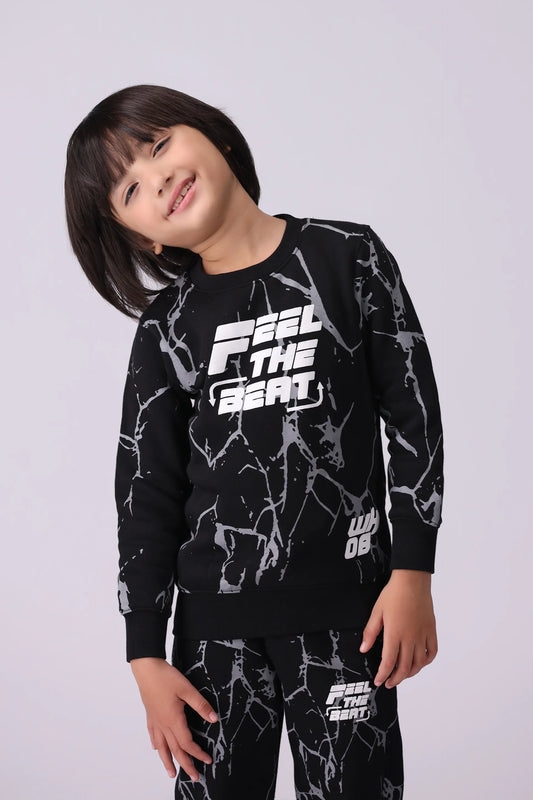 Abstract Printed Slogan Sweatshirt Boy Sweatshirt Winter 2024 COUGAR- (Boy Junior Winter 2024) 5-6 Y Black 