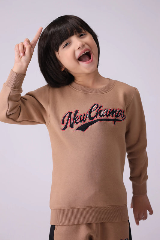 New Champs Text Sweatshirt Boy Sweatshirt Winter 2024 COUGAR- (Boy Junior Winter 2024) 5-6 Y Caramel 