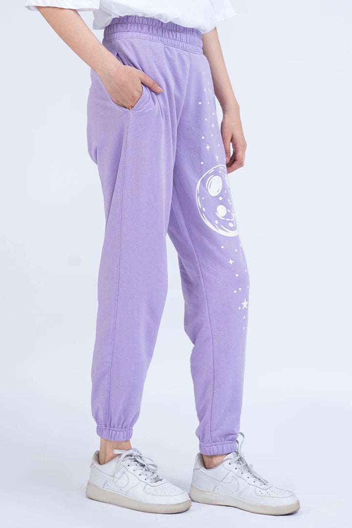 Purple Graphic Jogger Pants Women Trouser Summer V-2 2024 URBAN STATION COUGAR   