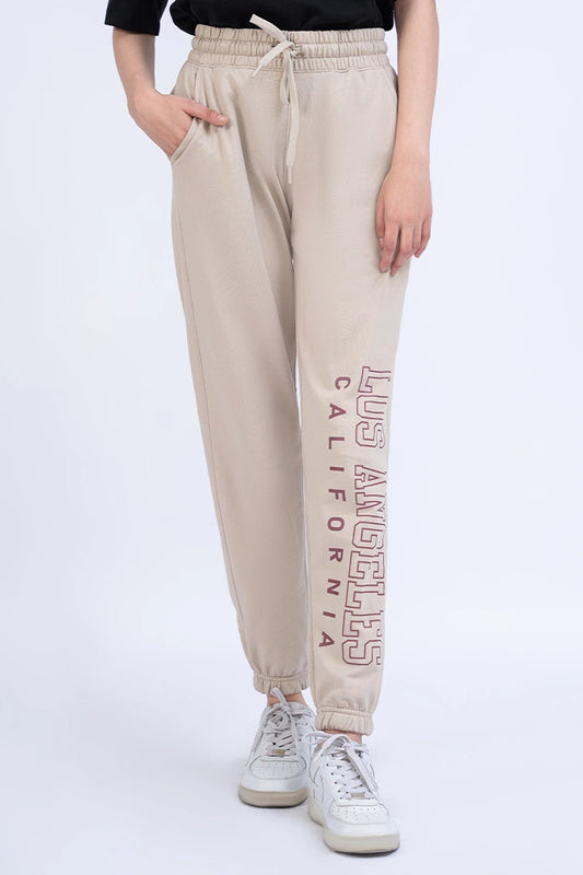 Beige Script Jogger Pants Women Trouser Summer V-2 2024 URBAN STATION COUGAR XS Beige 