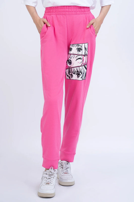 Pink Graphic Jogger Pants Women Trouser Summer V-2 2024 URBAN STATION COUGAR XS Pink 