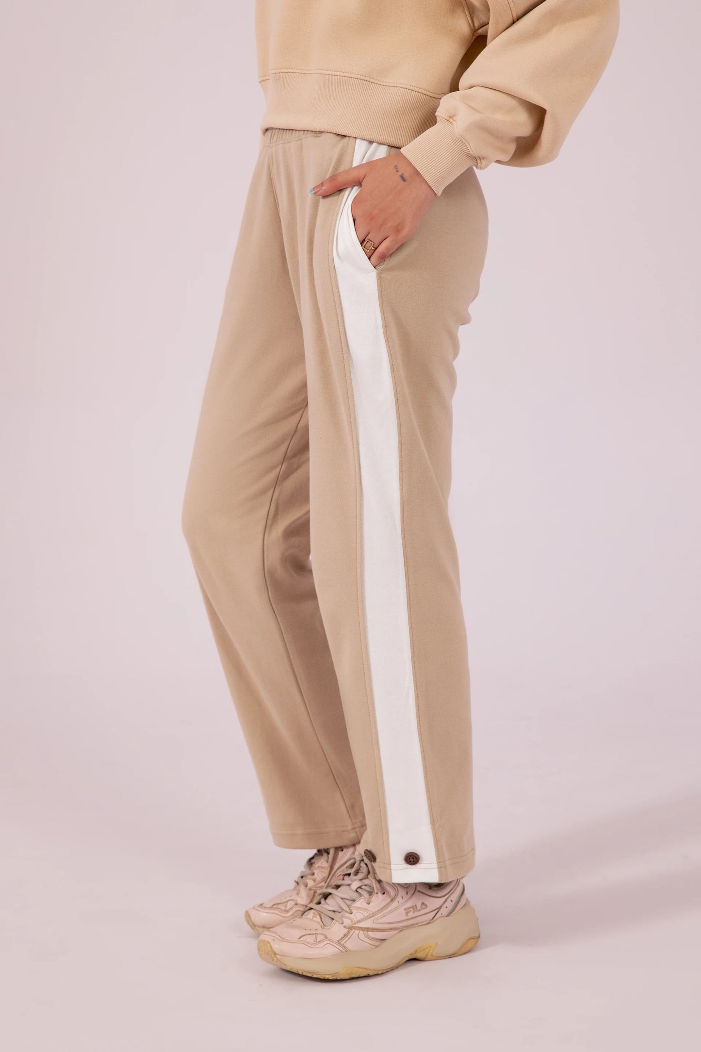 Side Striped Button Hem Trousers Women Trouser Fall 2024 Core Comfort COUGAR- (Women Fall 2024)   