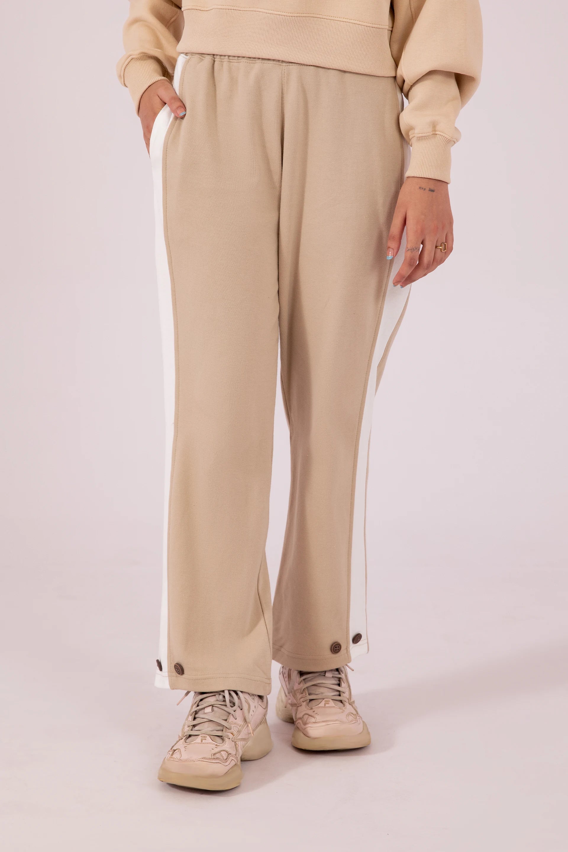 Side Striped Button Hem Trousers Women Trouser Fall 2024 Core Comfort COUGAR- (Women Fall 2024) XS Beige 