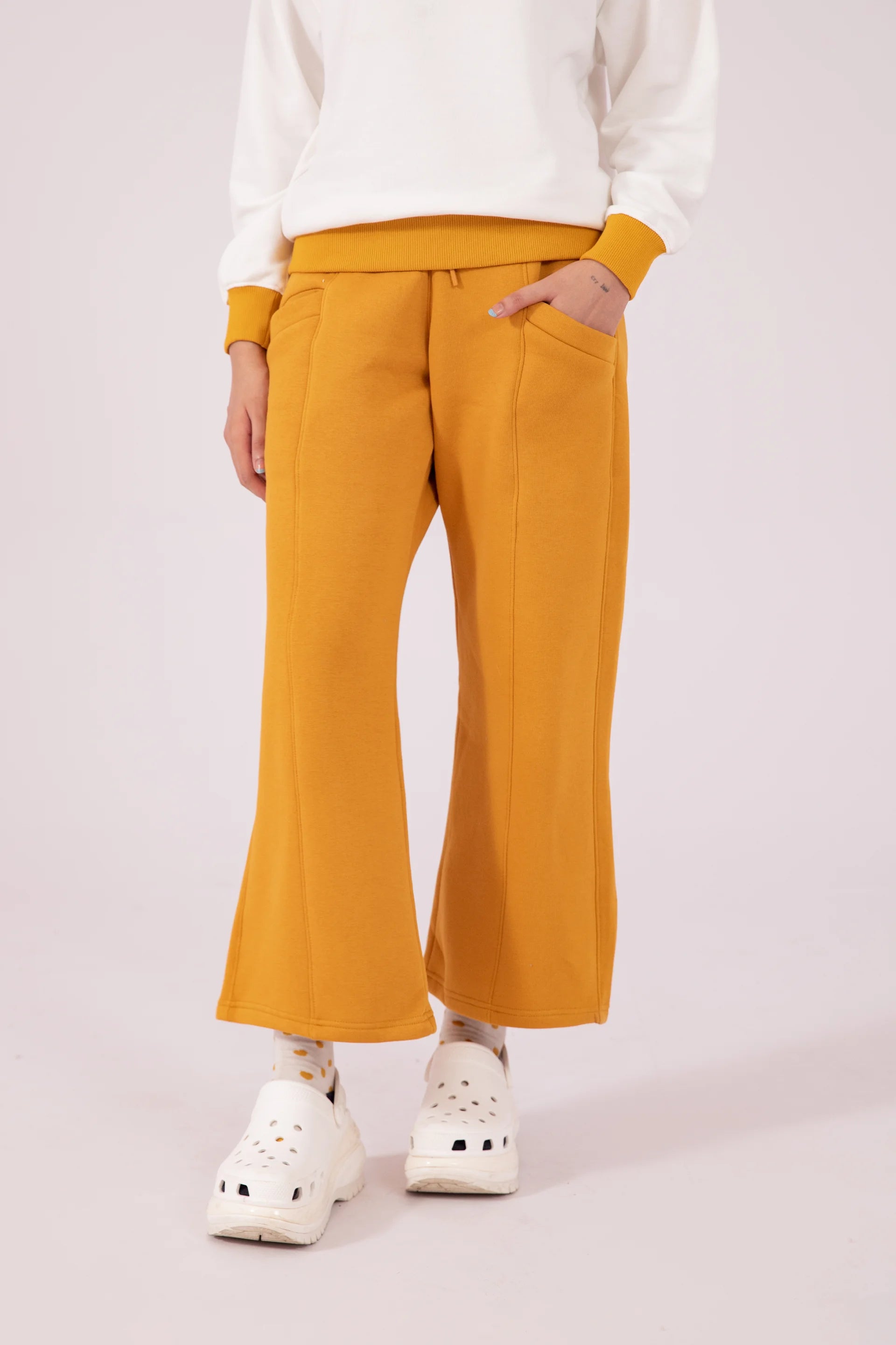 Wide Leg Fit Pleated Trousers Women Trouser Winter 2024 Knit Story COUGAR- (Women Winter 2024) XS Mustard 