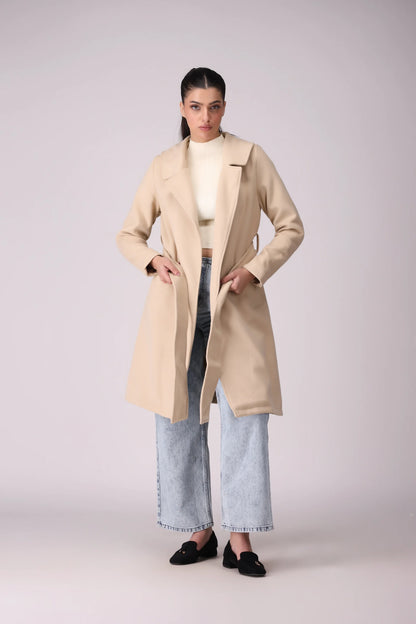 Belted Wrap Coat Women Coat Winter 2024 Knit Story COUGAR- (Women Winter 2024) S Beige Women