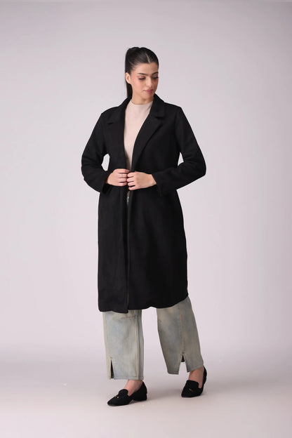 Long Suede Coat Women Coat Winter 2024 Knit Story COUGAR- (Women Winter 2024) S Black Women