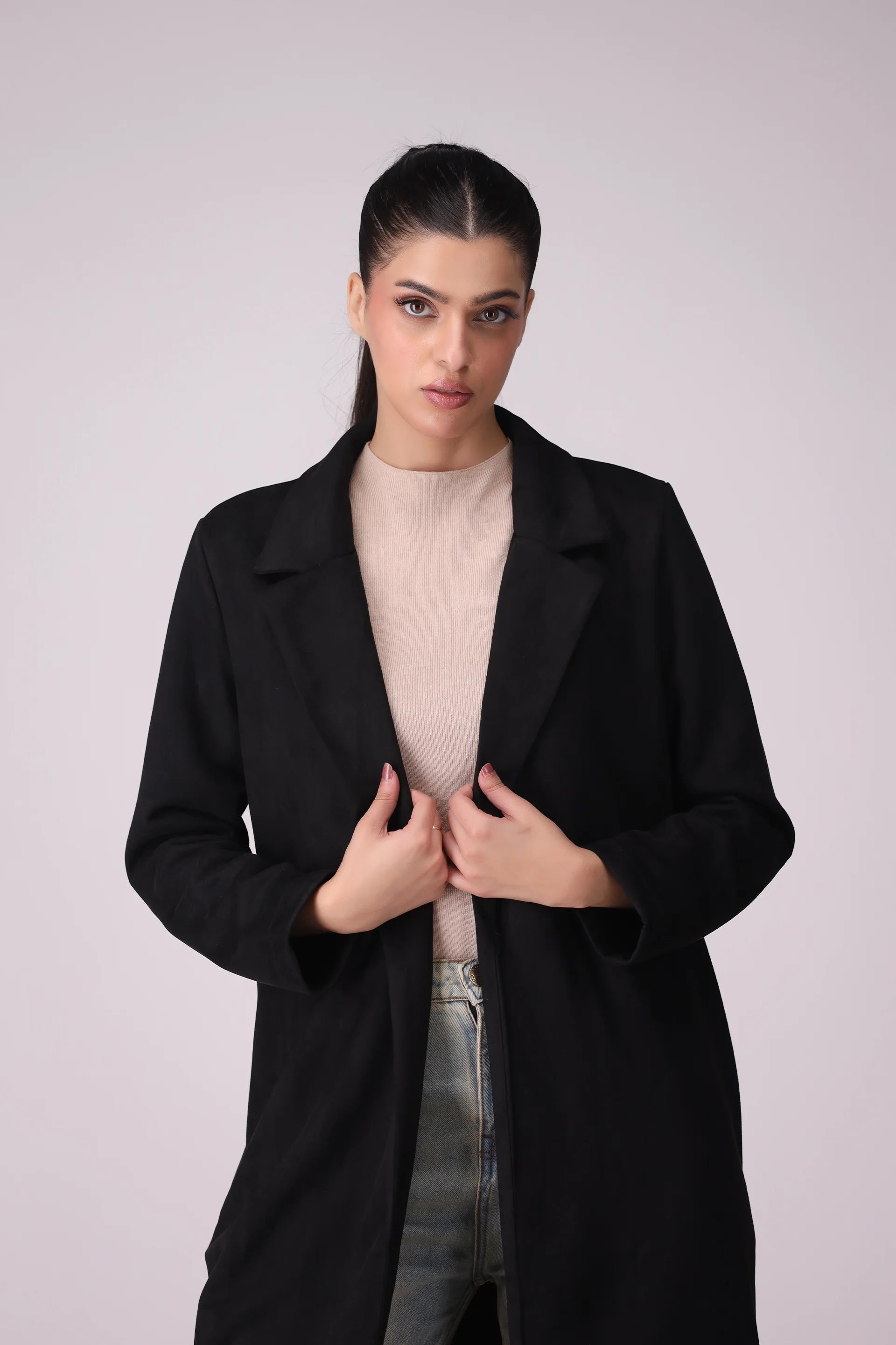 Long Suede Coat Women Coat Winter 2024 Knit Story COUGAR- (Women Winter 2024)